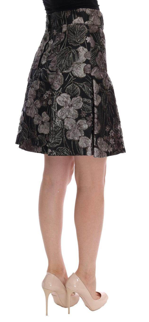 Dolce & Gabbana Elegant Black Silver-Floral Straight Skirt - Hilstor