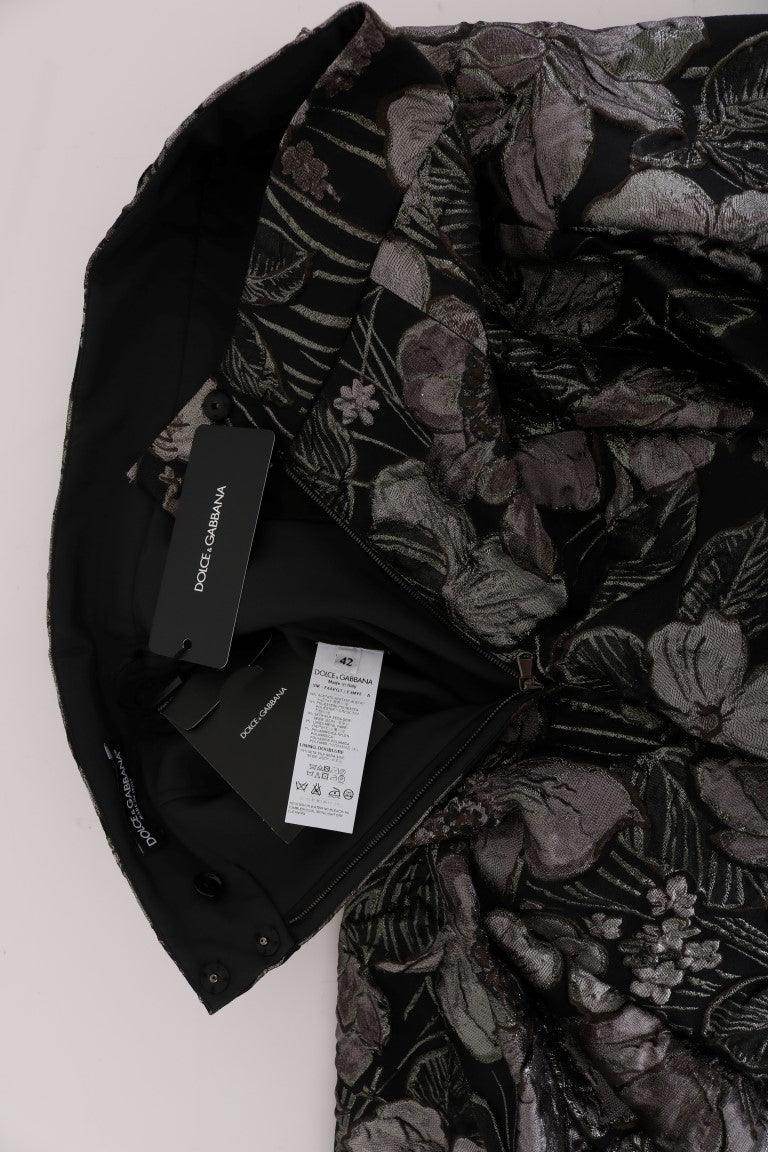 Dolce & Gabbana Elegant Black Silver-Floral Straight Skirt - Hilstor