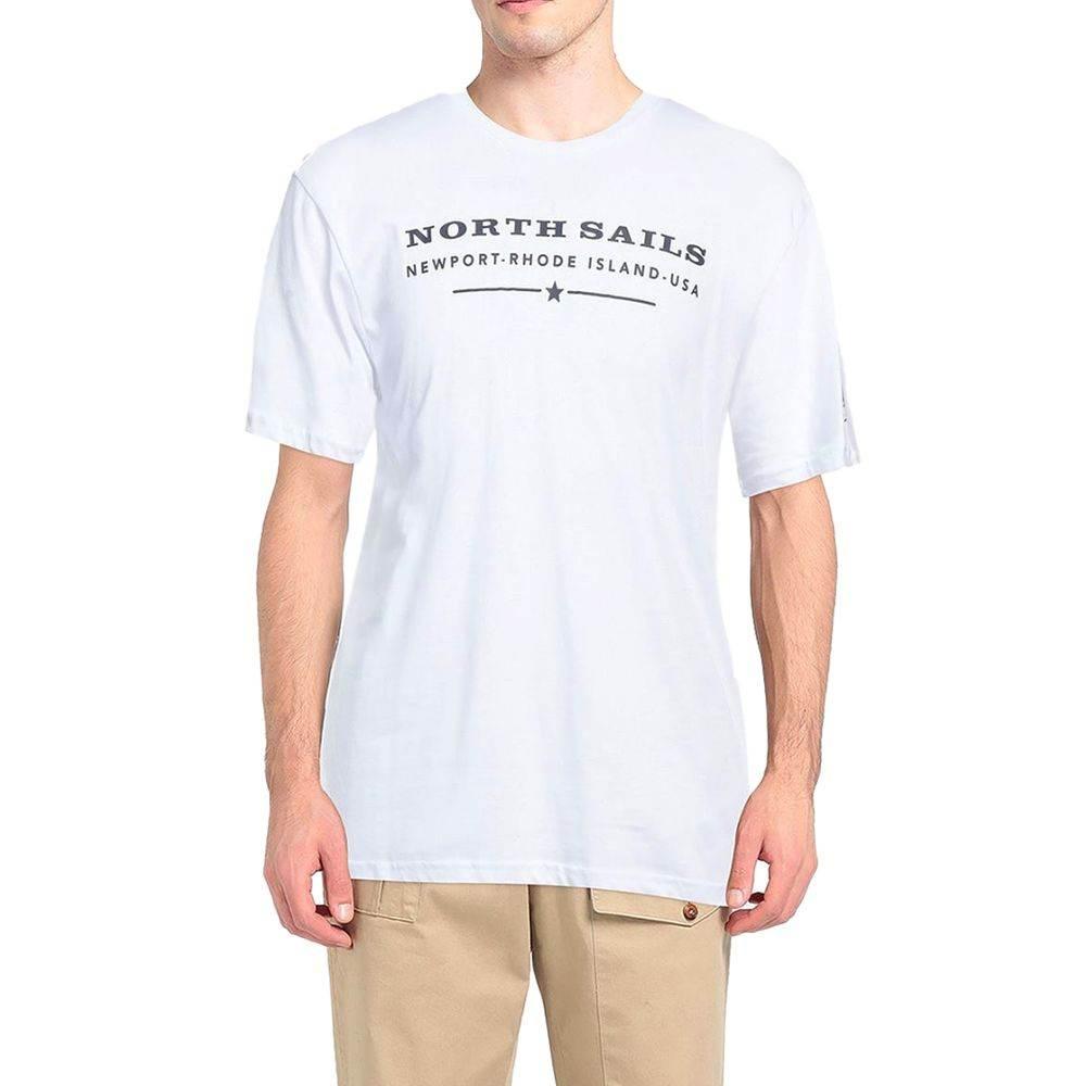 North Sails Elegant White Cotton Tee with Chest Print - Hilstor
