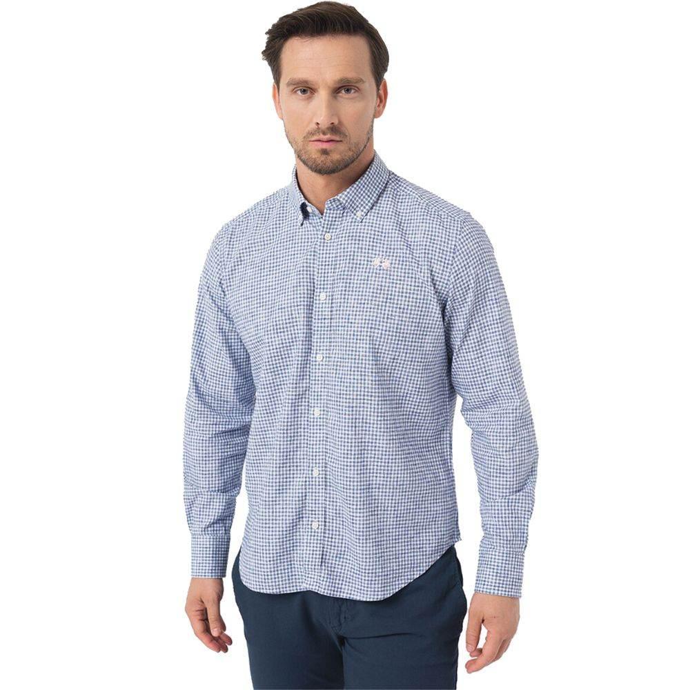 La Martina Elegant Checkered Cotton Shirt with Embroidered Logo - Hilstor