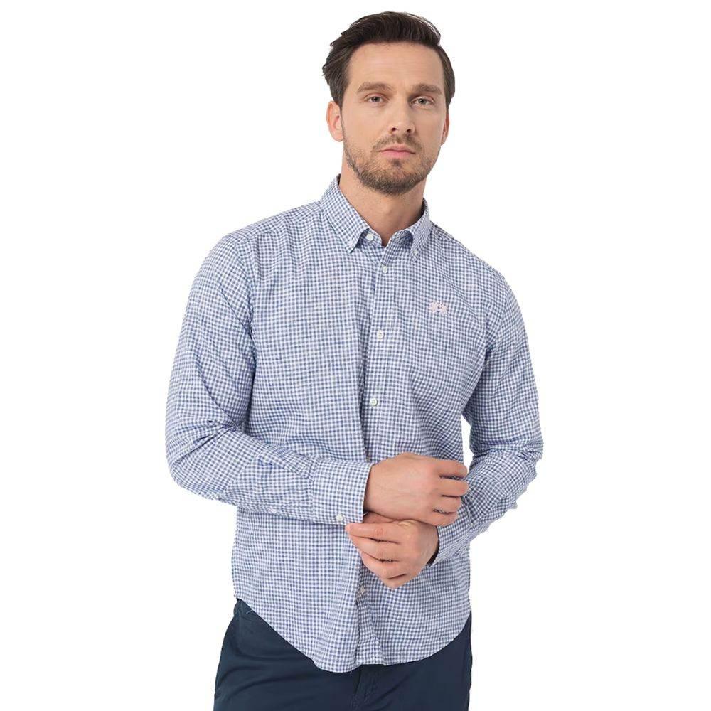 La Martina Elegant Checkered Cotton Shirt with Embroidered Logo - Hilstor