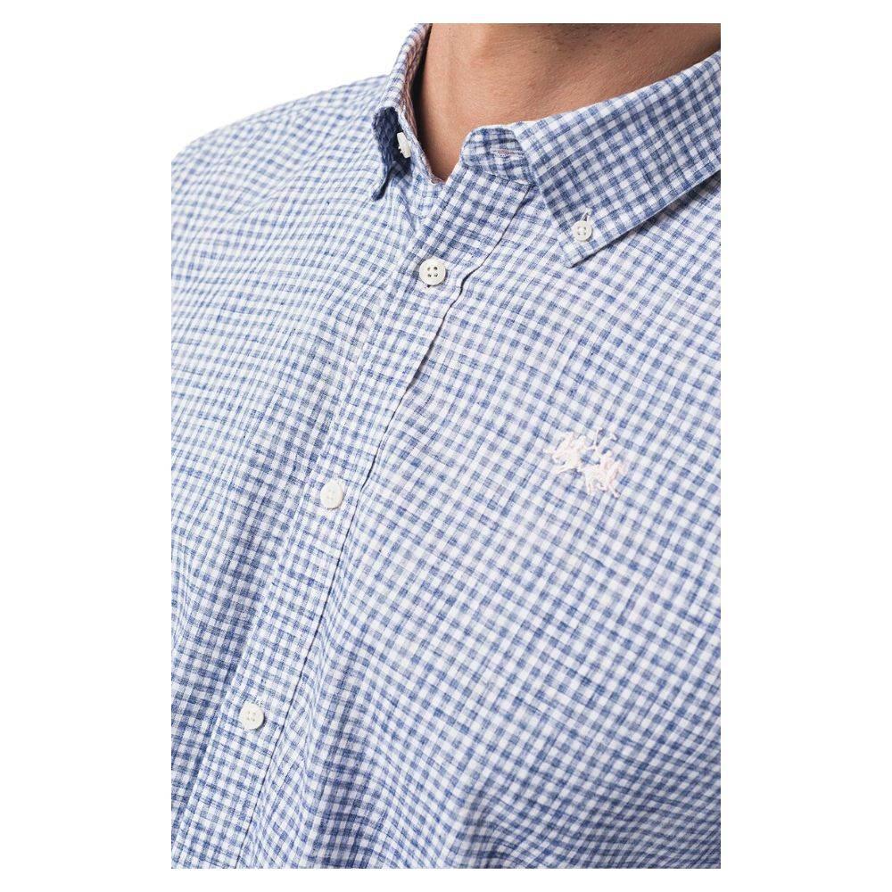 La Martina Elegant Checkered Cotton Shirt with Embroidered Logo - Hilstor