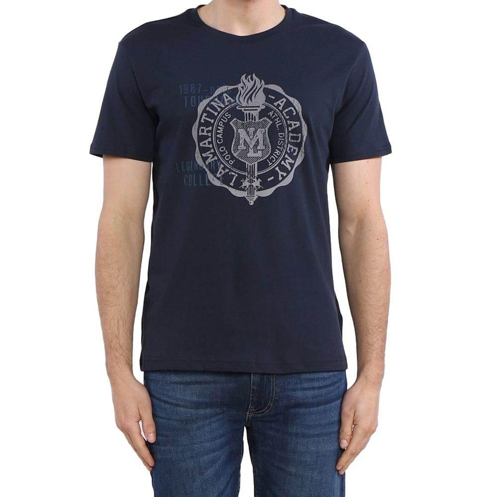 La Martina Crew Neck Graphic Jersey Tee - Refined Blue Cotton - Hilstor
