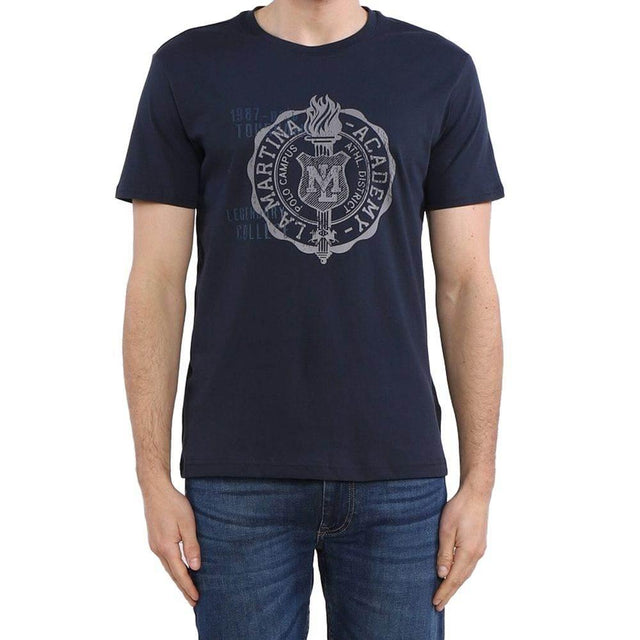 La Martina Crew Neck Graphic Jersey Tee - Refined Blue Cotton - Hilstor