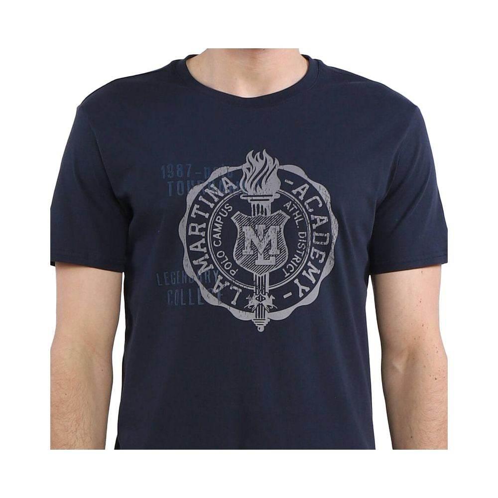 La Martina Crew Neck Graphic Jersey Tee - Refined Blue Cotton - Hilstor