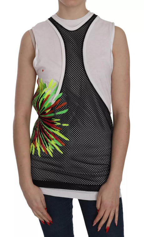 Dsquared² Black White Crew Neck Sleeveless Cotton Blouse - Hilstor