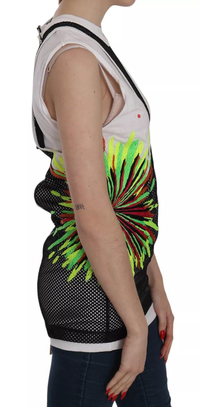 Dsquared² Black White Crew Neck Sleeveless Cotton Blouse - Hilstor