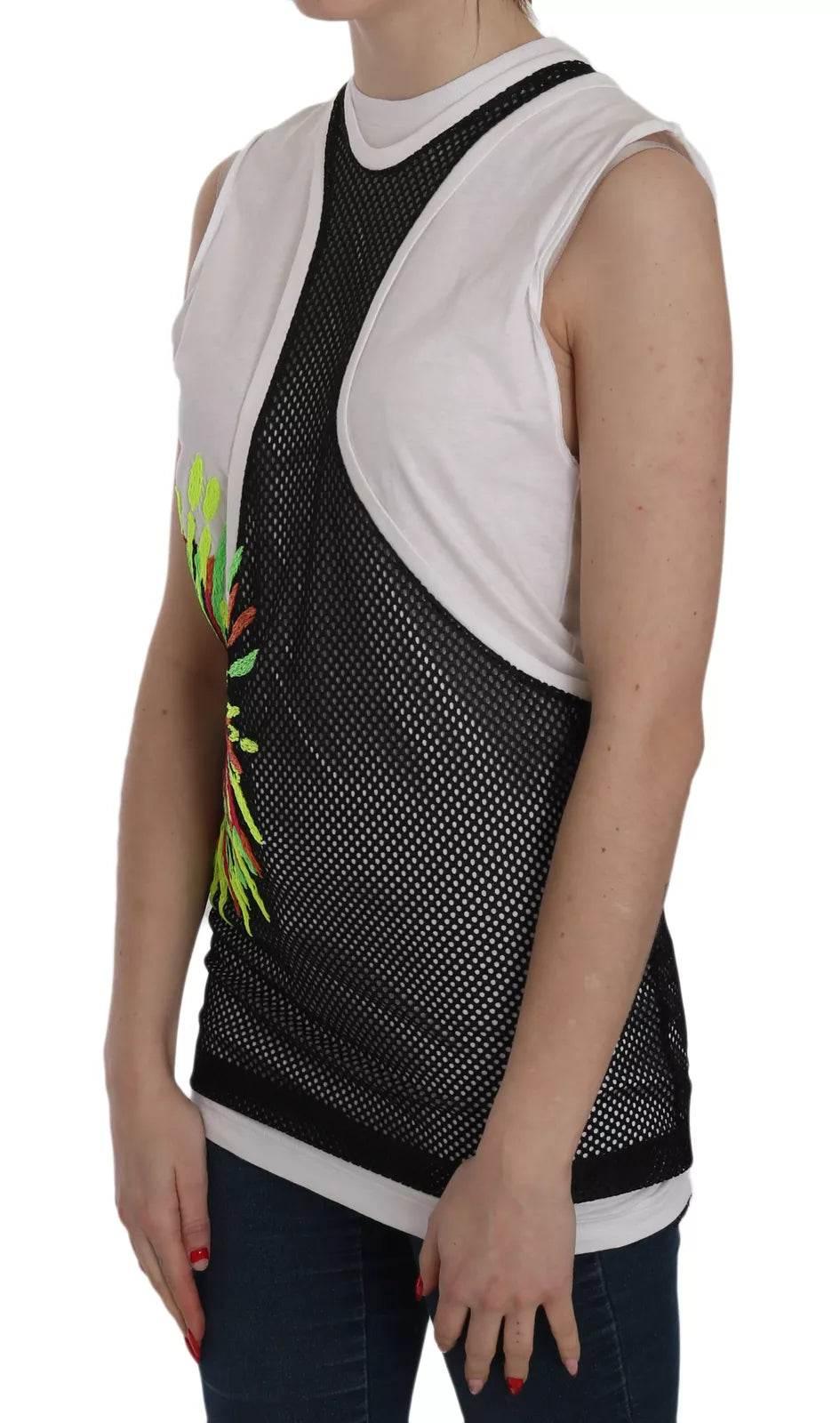 Dsquared² Black White Crew Neck Sleeveless Cotton Blouse - Hilstor