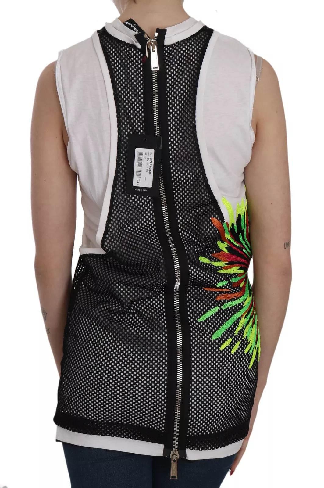 Dsquared² Black White Crew Neck Sleeveless Cotton Blouse - Hilstor