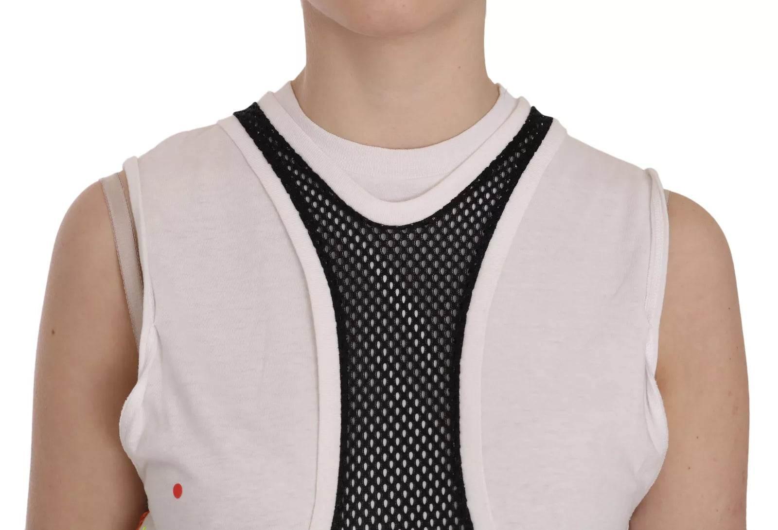 Dsquared² Black White Crew Neck Sleeveless Cotton Blouse - Hilstor