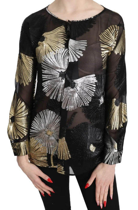 Dsquared² Gold Silver Silk Jacquard See Through Top Blouse - Hilstor