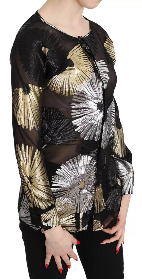 Dsquared² Gold Silver Silk Jacquard See Through Top Blouse - Hilstor