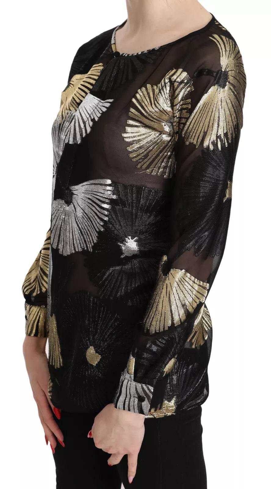 Dsquared² Gold Silver Silk Jacquard See Through Top Blouse - Hilstor