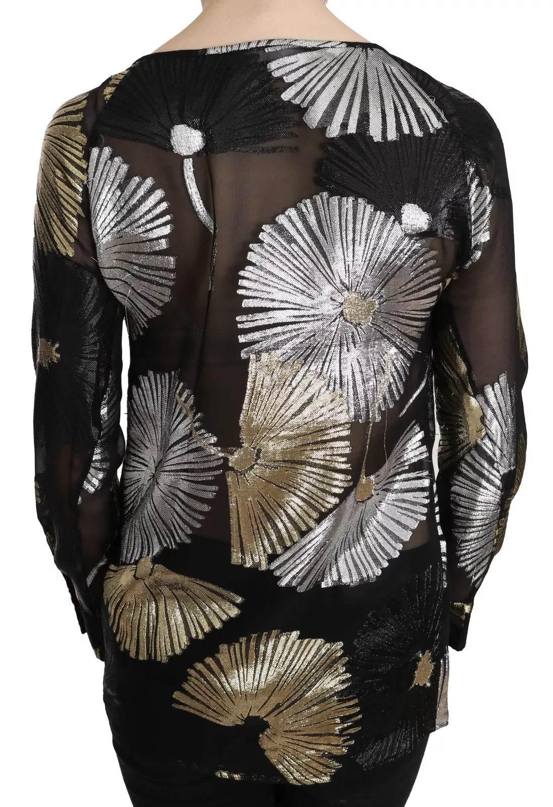 Dsquared² Gold Silver Silk Jacquard See Through Top Blouse - Hilstor