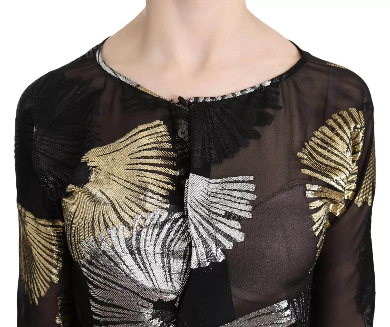 Dsquared² Gold Silver Silk Jacquard See Through Top Blouse - Hilstor