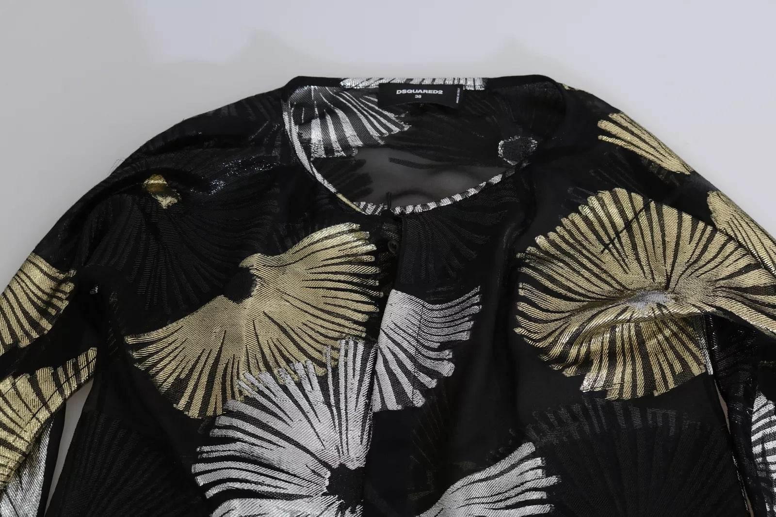 Dsquared² Gold Silver Silk Jacquard See Through Top Blouse - Hilstor