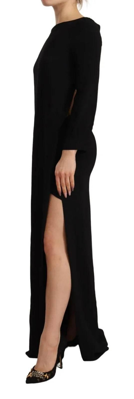 Dsquared² Black Long Sleeves Side Slit Floor Length Dress - Hilstor