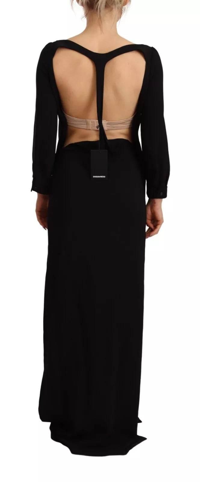 Dsquared² Black Long Sleeves Side Slit Floor Length Dress - Hilstor