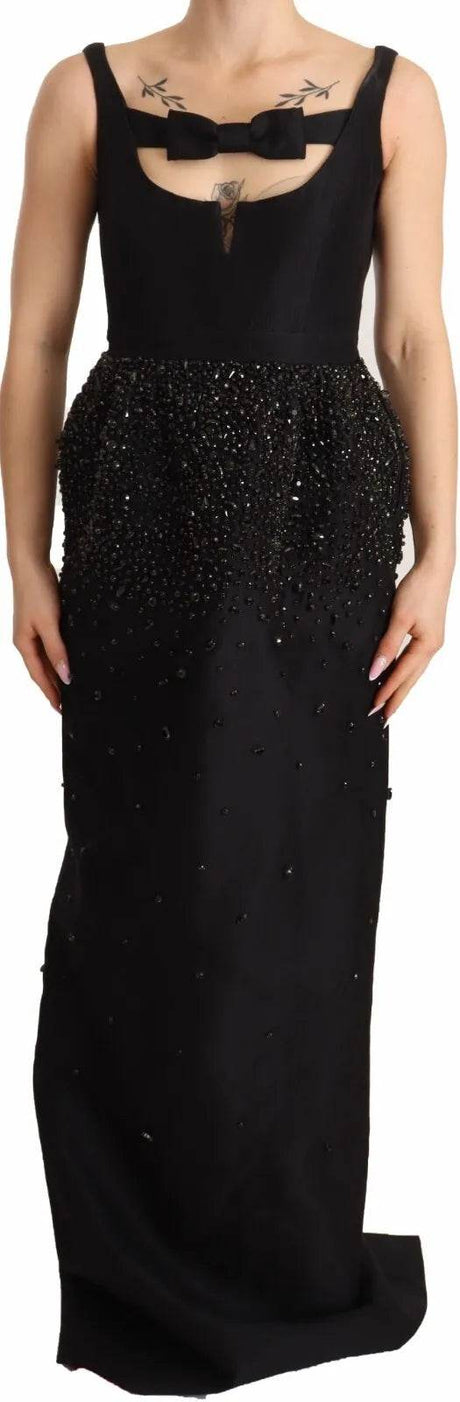 Dsquared² Black Embellish Sleeveless Ribbon Floor Length Dress - Hilstor