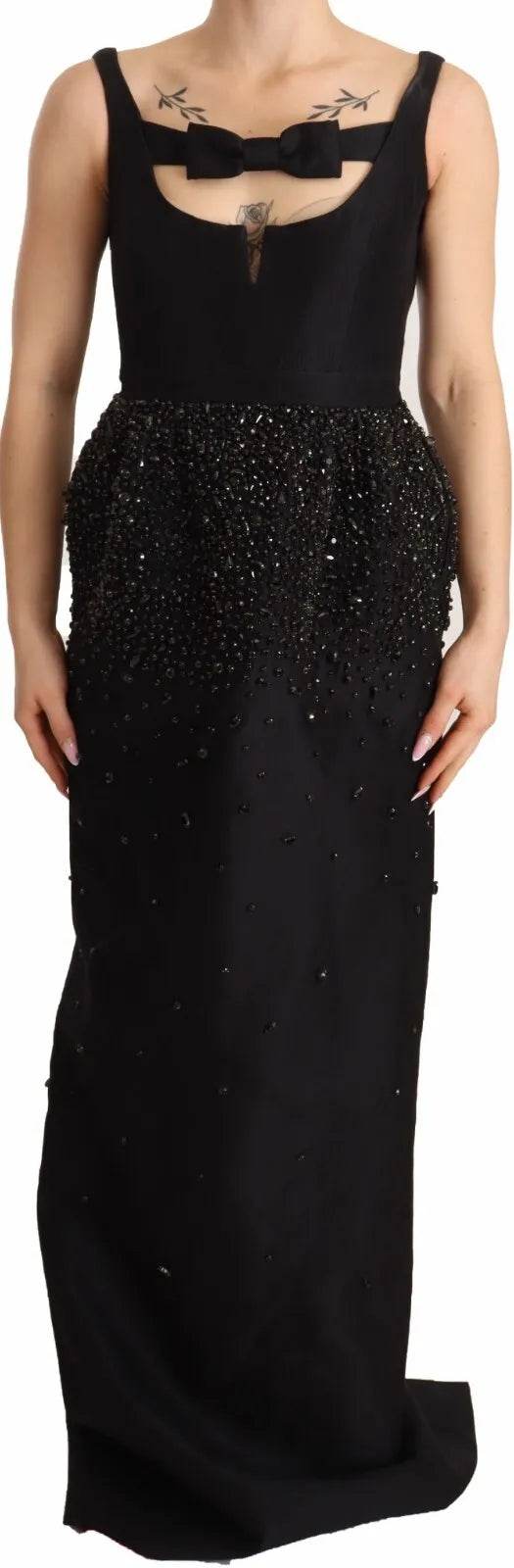 Dsquared² Black Embellish Sleeveless Ribbon Floor Length Dress - Hilstor