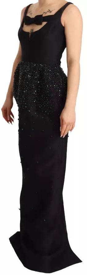 Dsquared² Black Embellish Sleeveless Ribbon Floor Length Dress - Hilstor