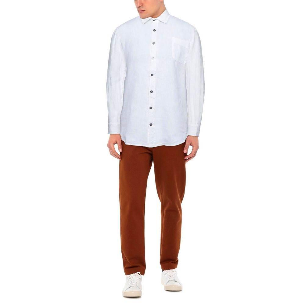 Alpha Studio Elegant White Linen Shirt for Men - Hilstor