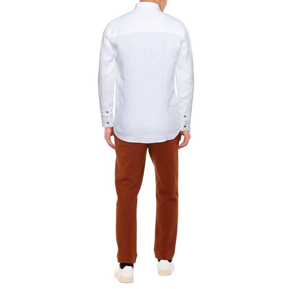 Alpha Studio Elegant White Linen Shirt for Men - Hilstor