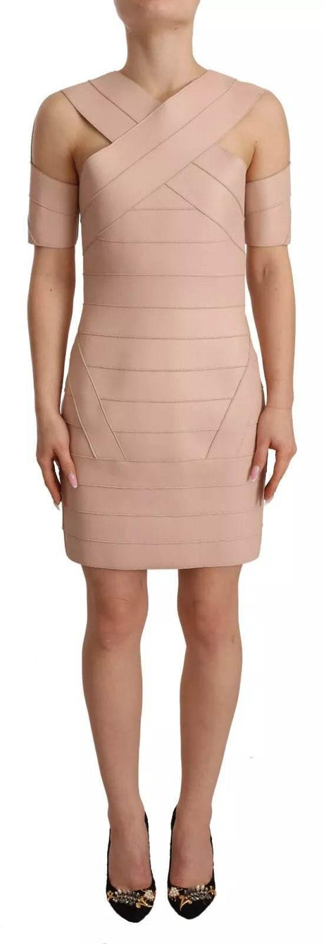 Dsquared² Beige Leather Open Shoulder Sheath Mini Dress - Hilstor