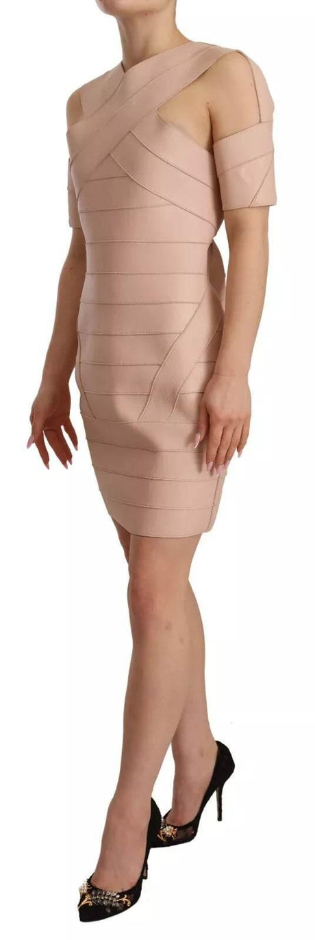 Dsquared² Beige Leather Open Shoulder Sheath Mini Dress - Hilstor