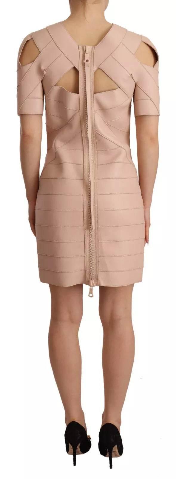 Dsquared² Beige Leather Open Shoulder Sheath Mini Dress - Hilstor