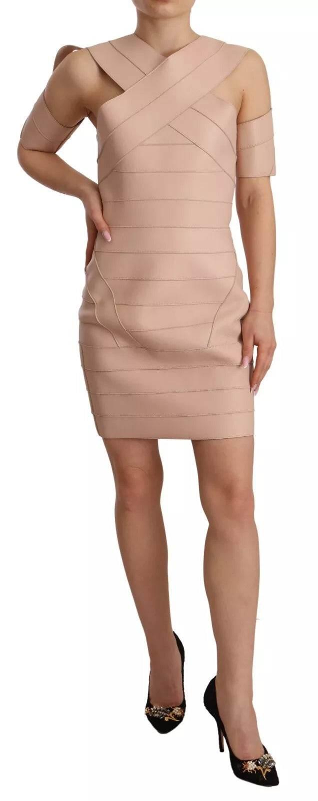 Dsquared² Beige Leather Open Shoulder Sheath Mini Dress - Hilstor