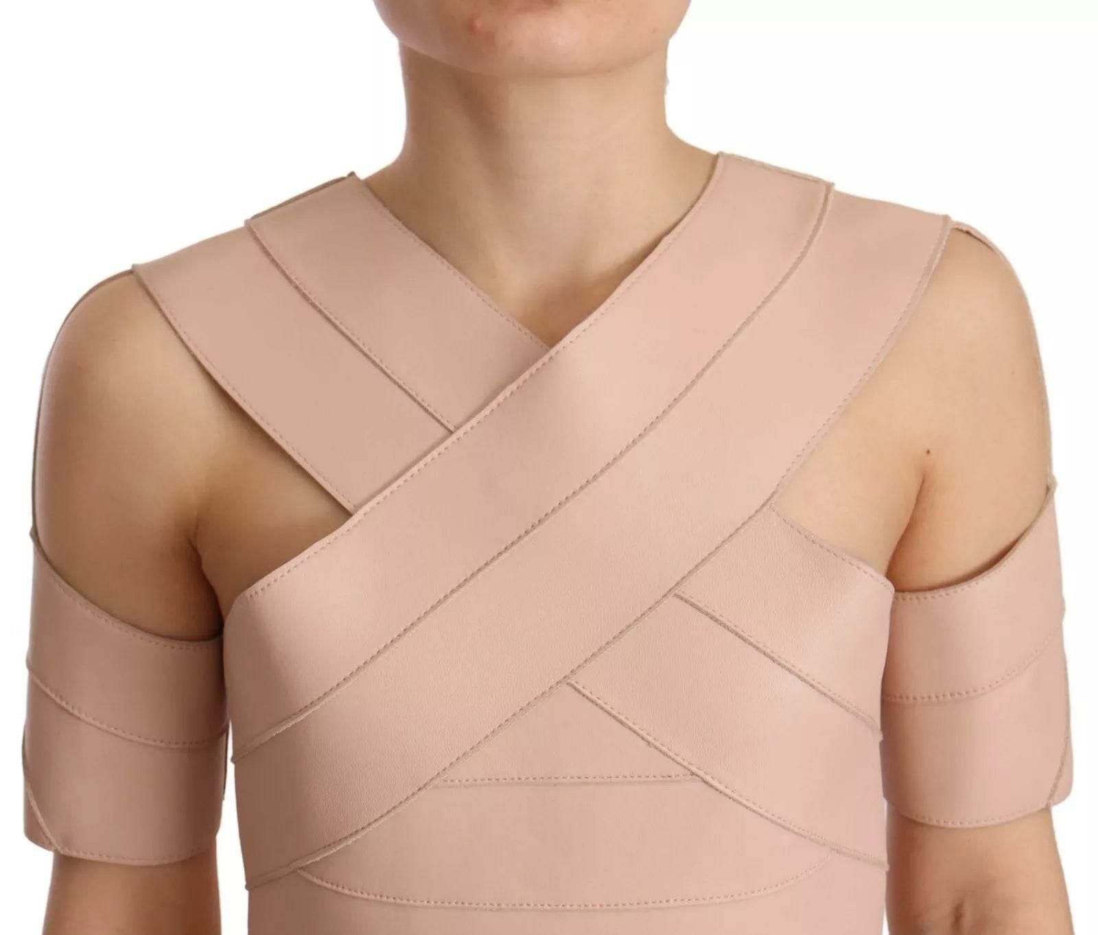 Dsquared² Beige Leather Open Shoulder Sheath Mini Dress - Hilstor