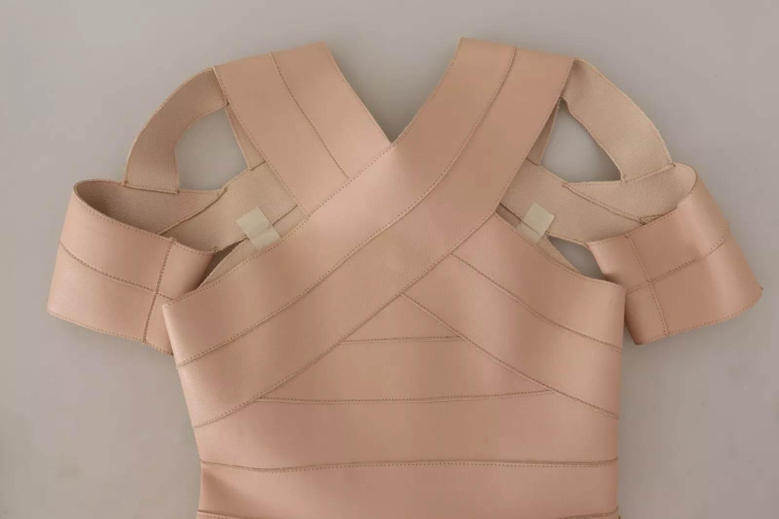 Dsquared² Beige Leather Open Shoulder Sheath Mini Dress - Hilstor