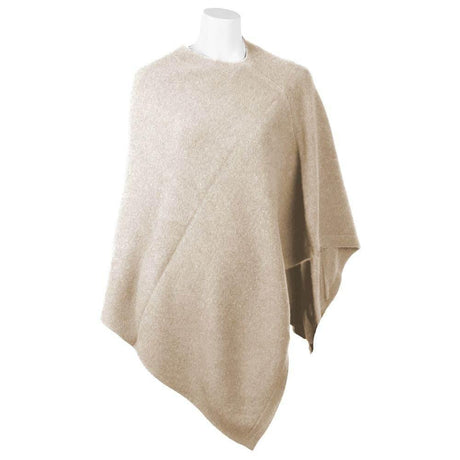 Emilio Romanelli Chic V-Neck Cashmere Poncho in Beige - Hilstor