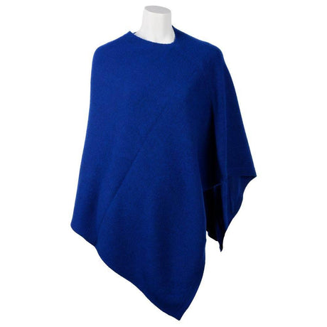 Emilio Romanelli Elegant Cashmere V-Neck Poncho in Blue - Hilstor