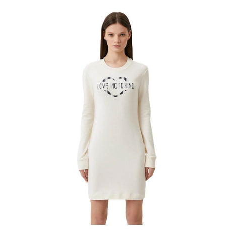 Love Moschino Chic White Cotton Blend Dress with Logo Accent - Hilstor