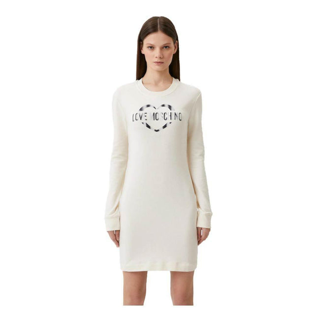 Love Moschino Chic White Cotton Blend Dress with Logo Accent - Hilstor
