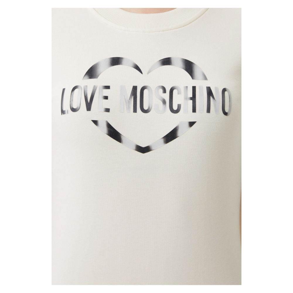 Love Moschino Chic White Cotton Blend Dress with Logo Accent - Hilstor