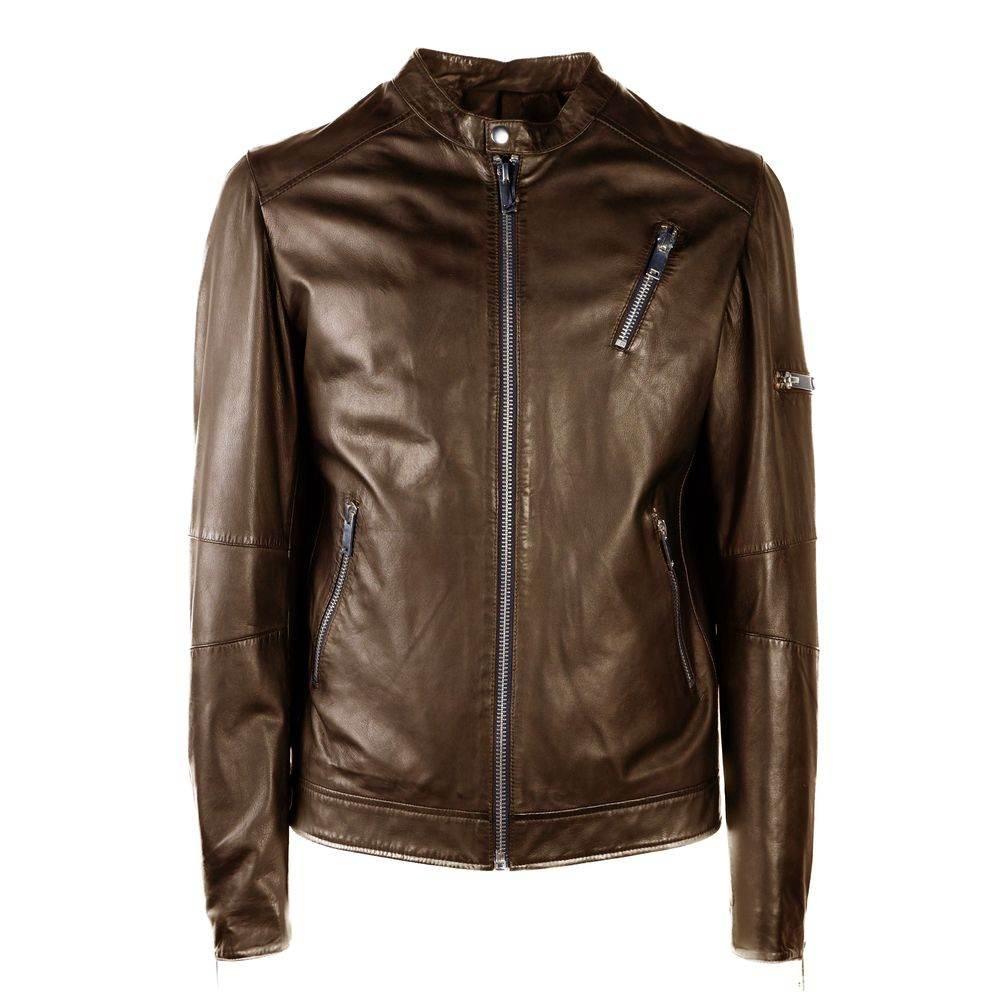 Emilio Romanelli Brown Leather Men Jacket - Hilstor