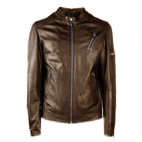 Emilio Romanelli Brown Leather Men Jacket - Hilstor