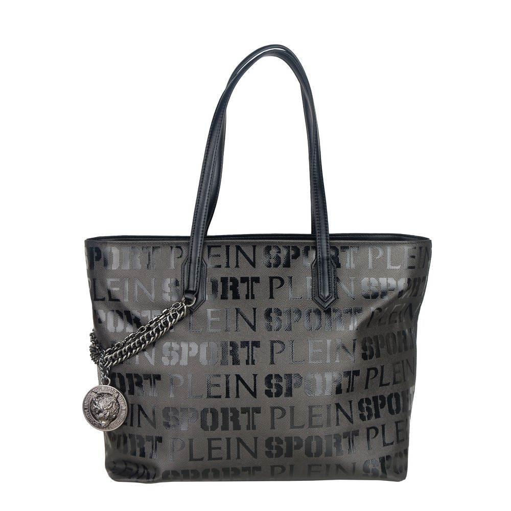 Plein Sport Sleek Black Designer Shopping Bag with Logo Print - Hilstor