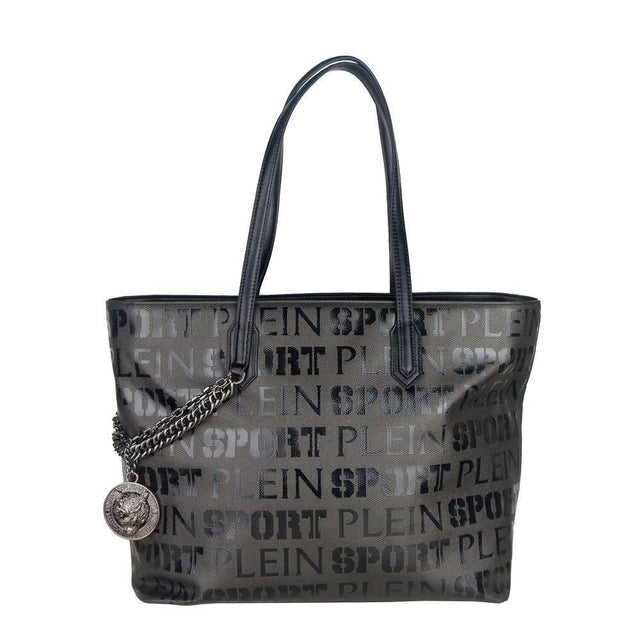Plein Sport Sleek Black Designer Shopping Bag with Logo Print - Hilstor