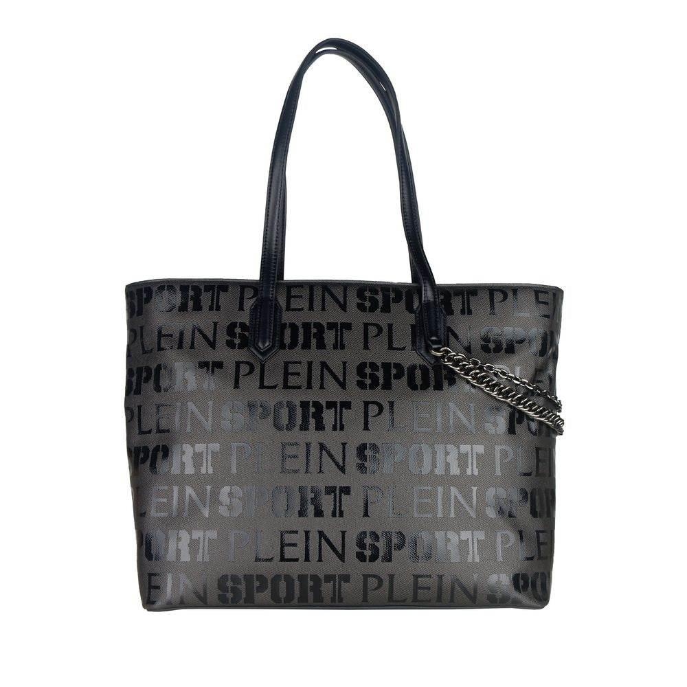Plein Sport Sleek Black Designer Shopping Bag with Logo Print - Hilstor