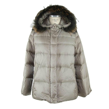 Emilio Romanelli Elegant Gray Polyamide Fur-Trimmed Coat - Hilstor
