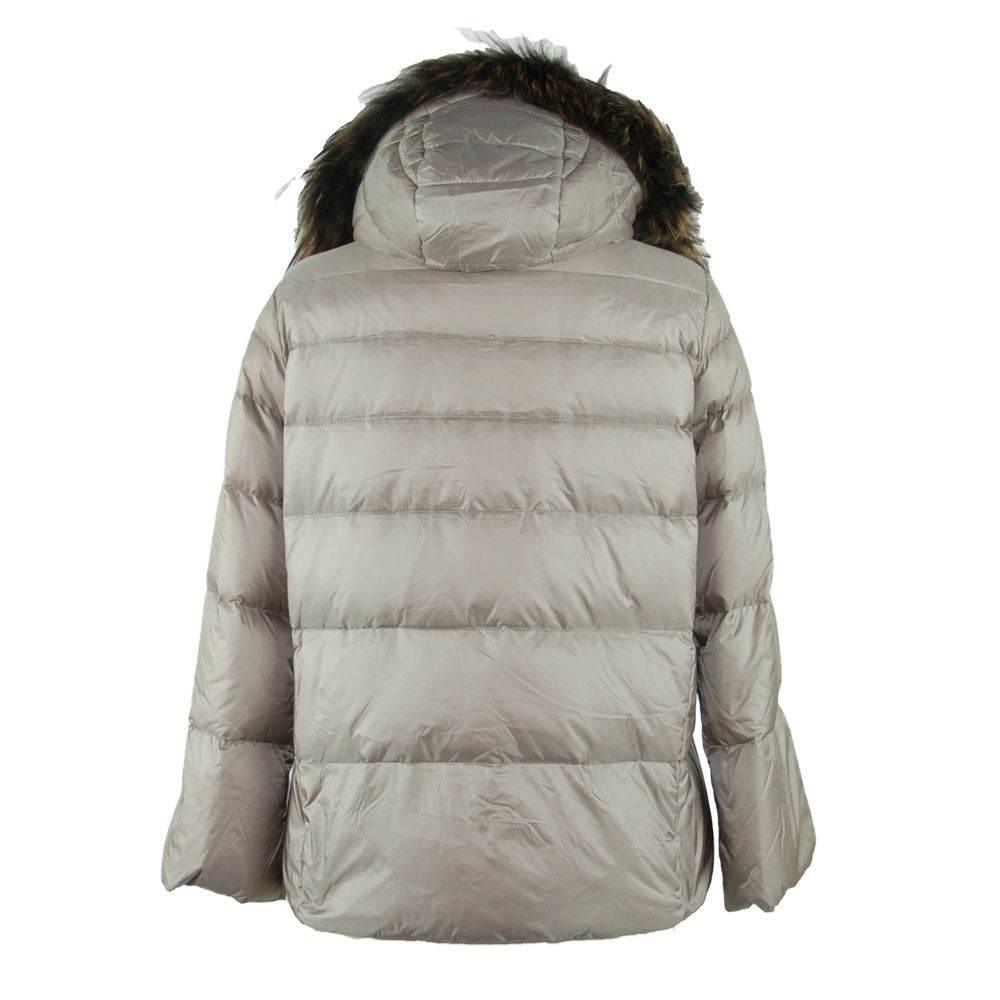 Emilio Romanelli Elegant Gray Polyamide Fur-Trimmed Coat - Hilstor