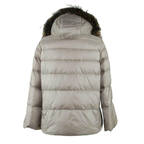 Emilio Romanelli Elegant Gray Polyamide Fur-Trimmed Coat - Hilstor