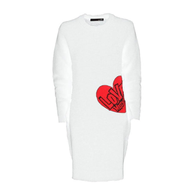 Love Moschino Chic Heart Pattern Knit Dress in White - Hilstor