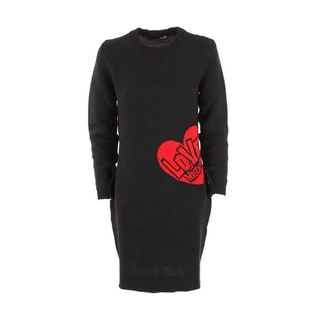 Love Moschino Chic Heart Pattern Knit Wool-Blend Dress - Hilstor