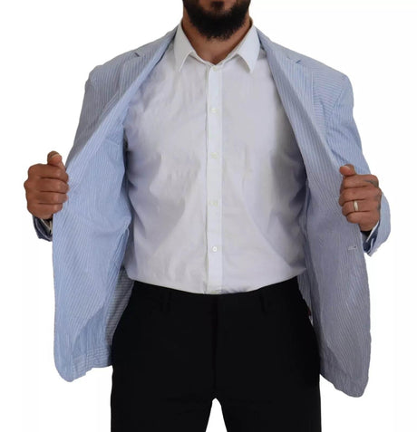 Dsquared² Blue Striped Single Breasted Formal Coat Blazer - Hilstor