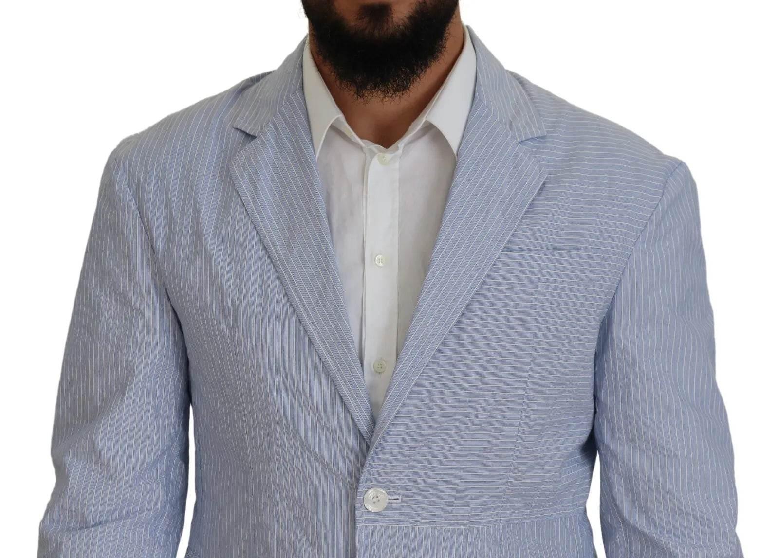 Dsquared² Blue Striped Single Breasted Formal Coat Blazer - Hilstor